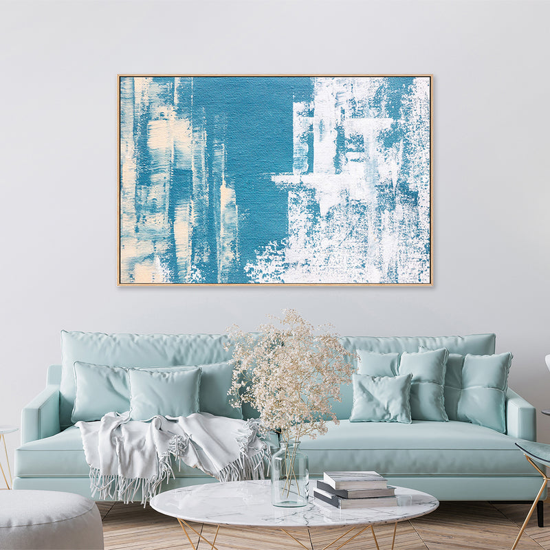 White Strokes On A Blue Sky, Hand-Painted Canvas