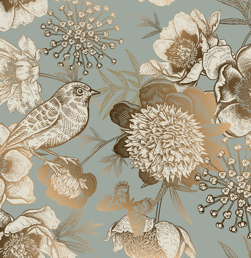 Mint and Gold Birds-wallpaper-eco-friendly-easy-removal-GIOIA-WALL-ART