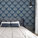Navy Traditional Pattern-wallpaper-eco-friendly-easy-removal-GIOIA-WALL-ART