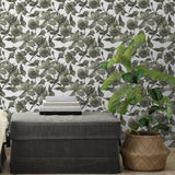 Green Roses-wallpaper-eco-friendly-easy-removal-GIOIA-WALL-ART