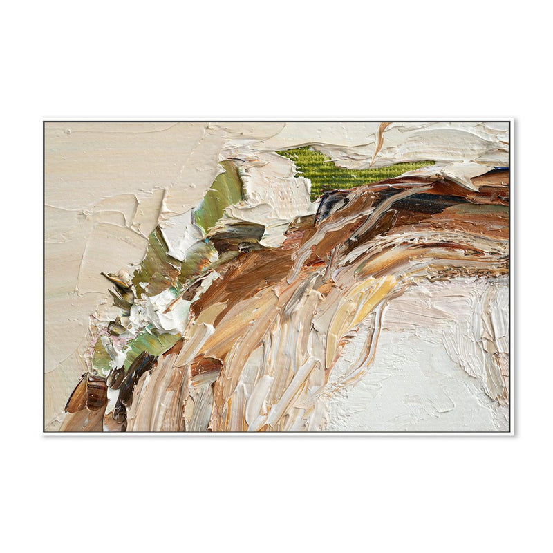 Green and White Flower Wreath, Green and Nude Abstract , Hand-painted Canvas