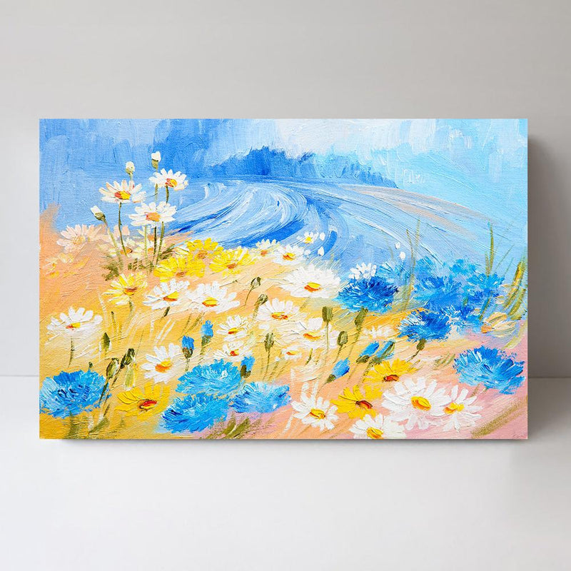 Golden Blooms and Blue Skys, Hand-painted Canvas-Framed-Canvas-Print-Poster-Gioia Wall Art