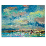 Over the Blue and Green Lake, Hand-painted Canvas-Framed-Canvas-Print-Poster-Gioia Wall Art