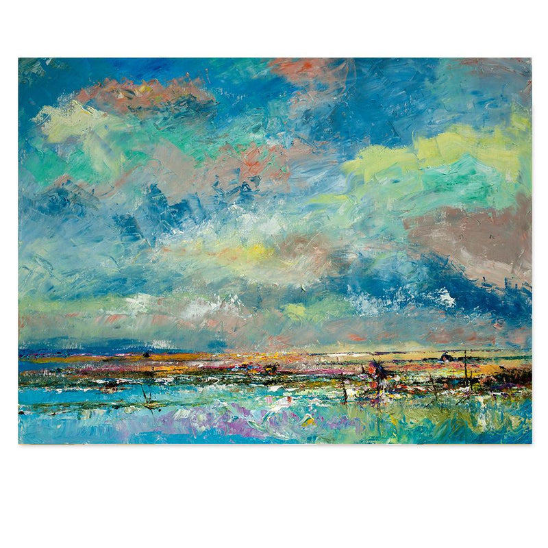 Over the Blue and Green Lake, Hand-painted Canvas-Framed-Canvas-Print-Poster-Gioia Wall Art