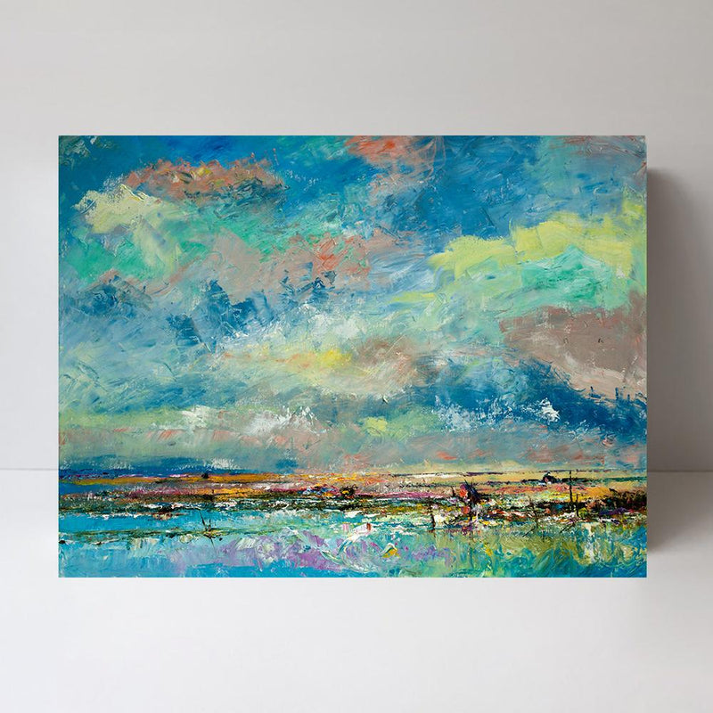 Over the Blue and Green Lake, Hand-painted Canvas-Framed-Canvas-Print-Poster-Gioia Wall Art