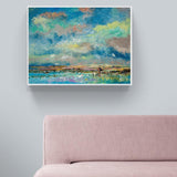 Over the Blue and Green Lake, Hand-painted Canvas-Framed-Canvas-Print-Poster-Gioia Wall Art