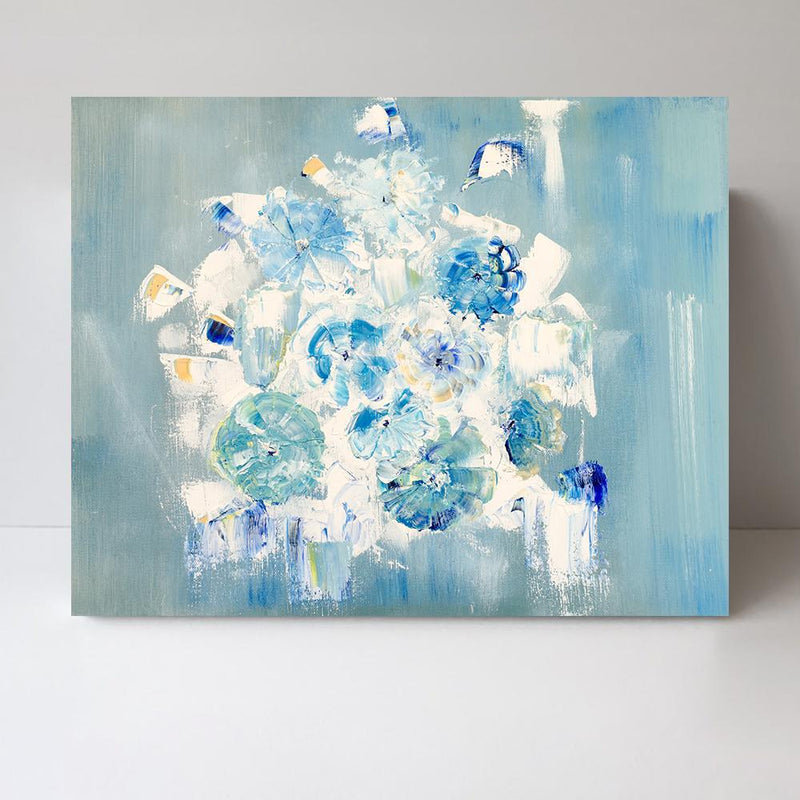 Pastel Blue Daisy's, Hand-painted Canvas-Framed-Canvas-Print-Poster-Gioia Wall Art
