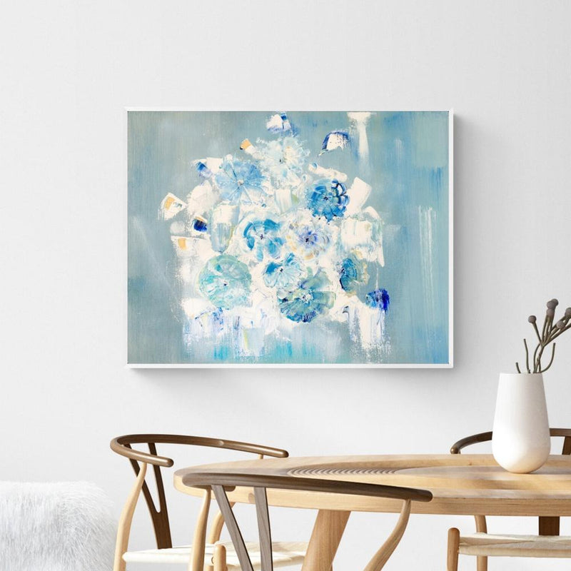 Pastel Blue Daisy's, Hand-painted Canvas-Framed-Canvas-Print-Poster-Gioia Wall Art