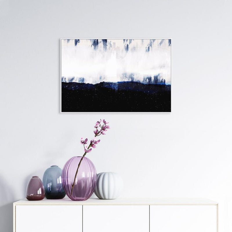 Dark Blue Dawn, Abstract landscape, Hand-painted Canvas-Framed-Canvas-Print-Poster-Gioia Wall Art